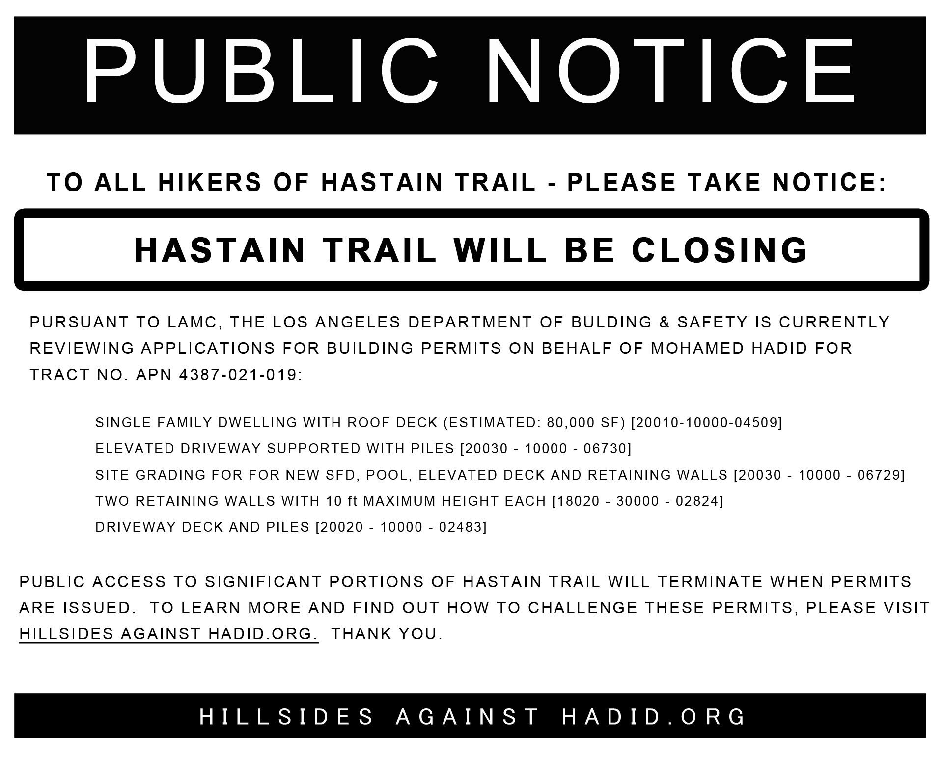 hadid pushes to finalize bulidng permits to destroy hastain trail